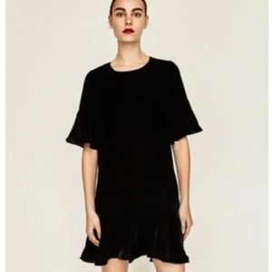 NEW Zara velvet flutter sleeve black dress size small